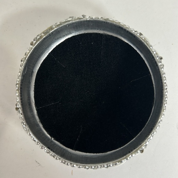 Handmade Bedazzled Silver Beaded Round Dome Trinket Box Jewelry Storage Case - Picture 9 of 10